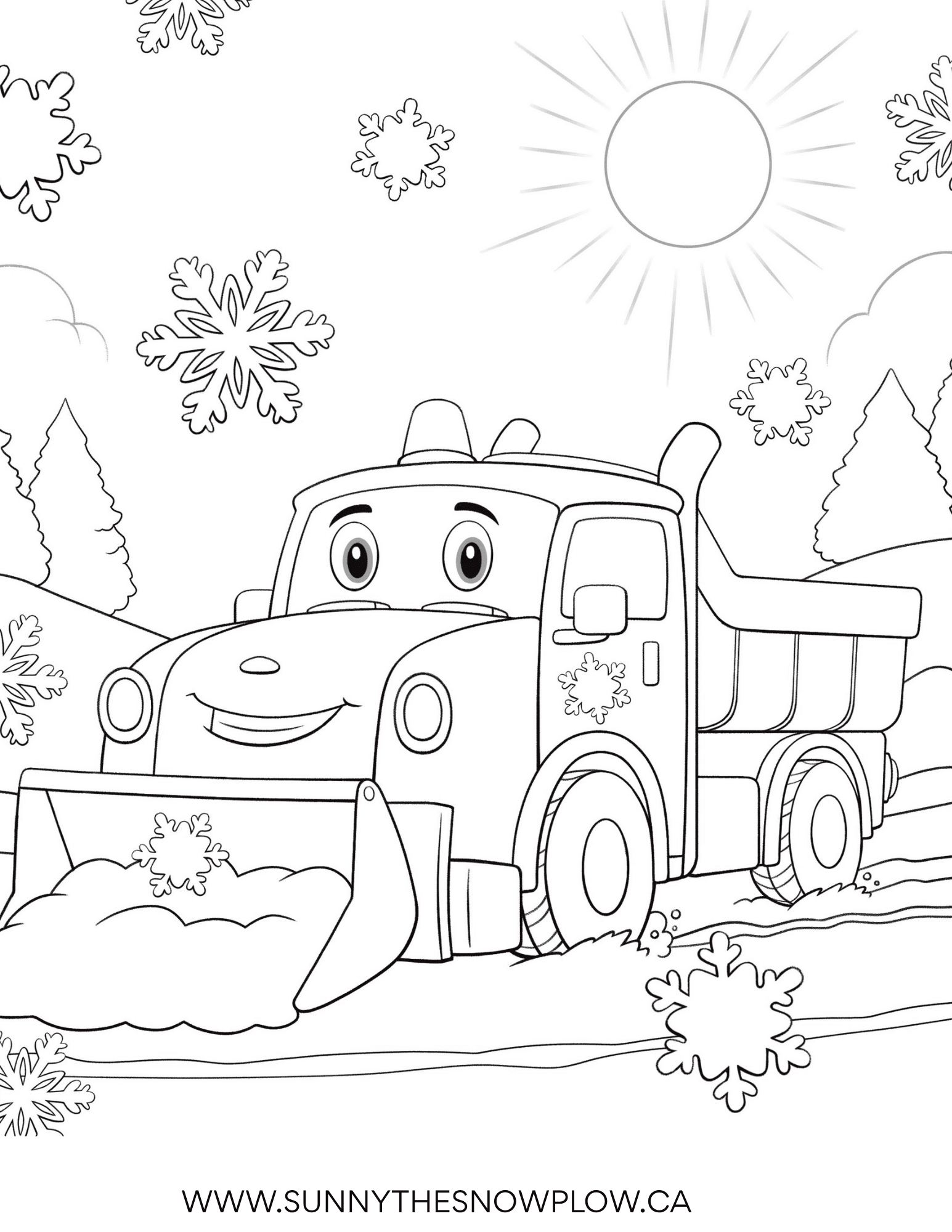 A printable Sunny the Snowplow coloring page