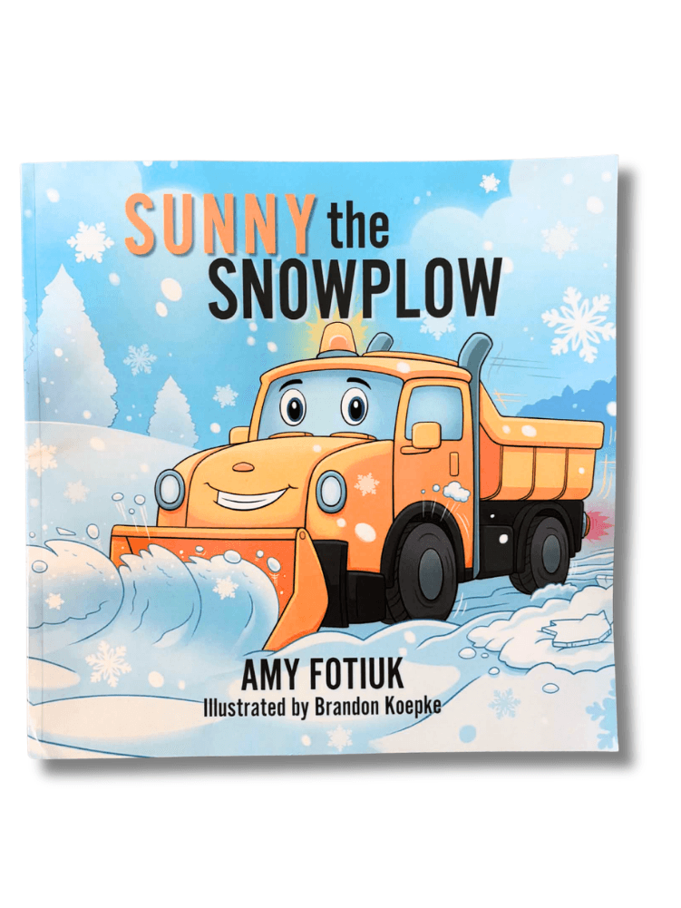 Sunny the Snowplow book cover on a snowy hill